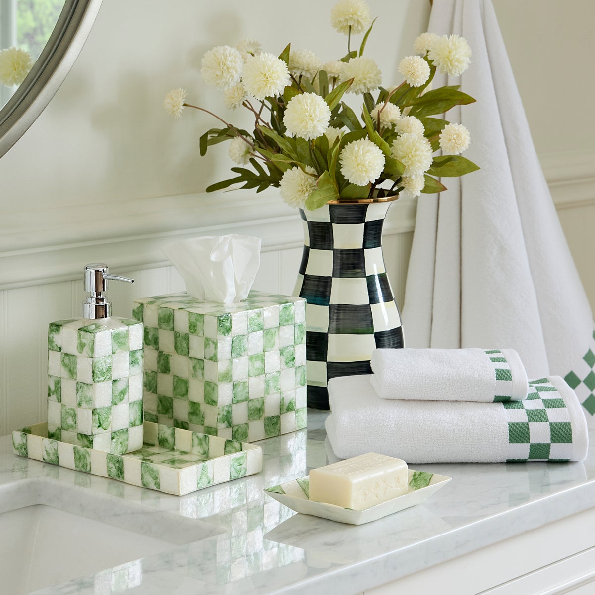 Sage Check Capiz Vanity Tray - Image 2