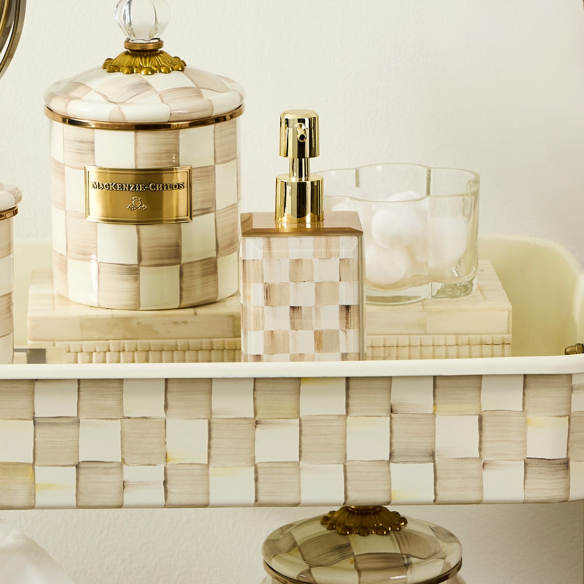 Mocha Check Glass Soap Pump - Image 3