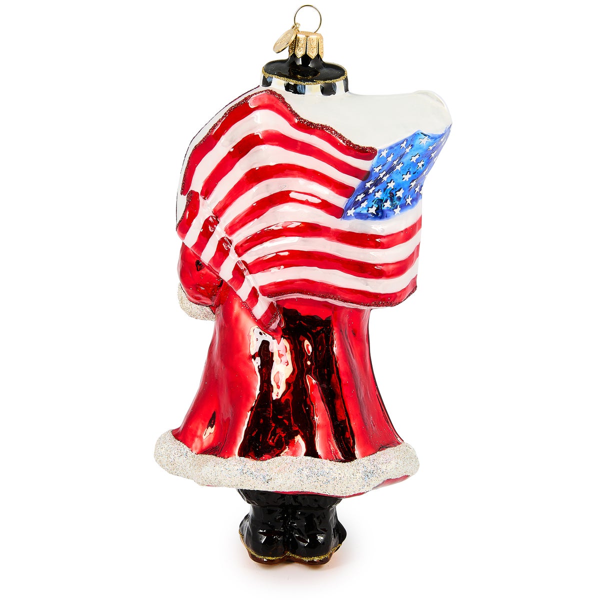 Santa with Flag Glass Ornament - Image 2