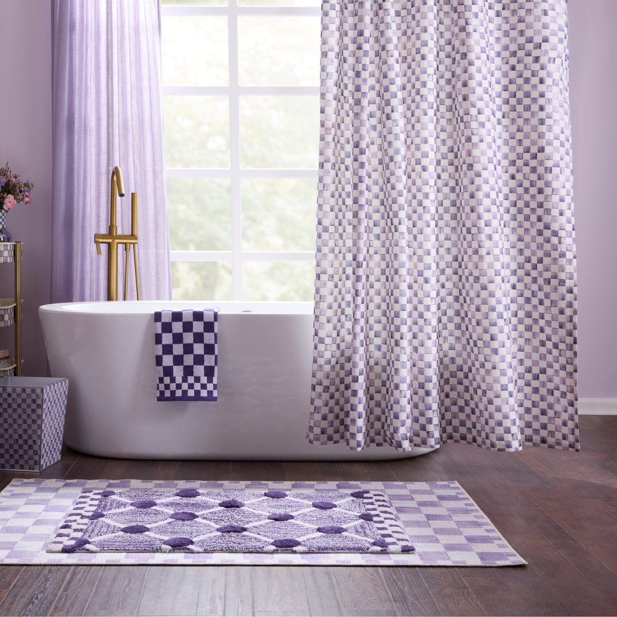 Violet Check Shower Curtain - Image 2