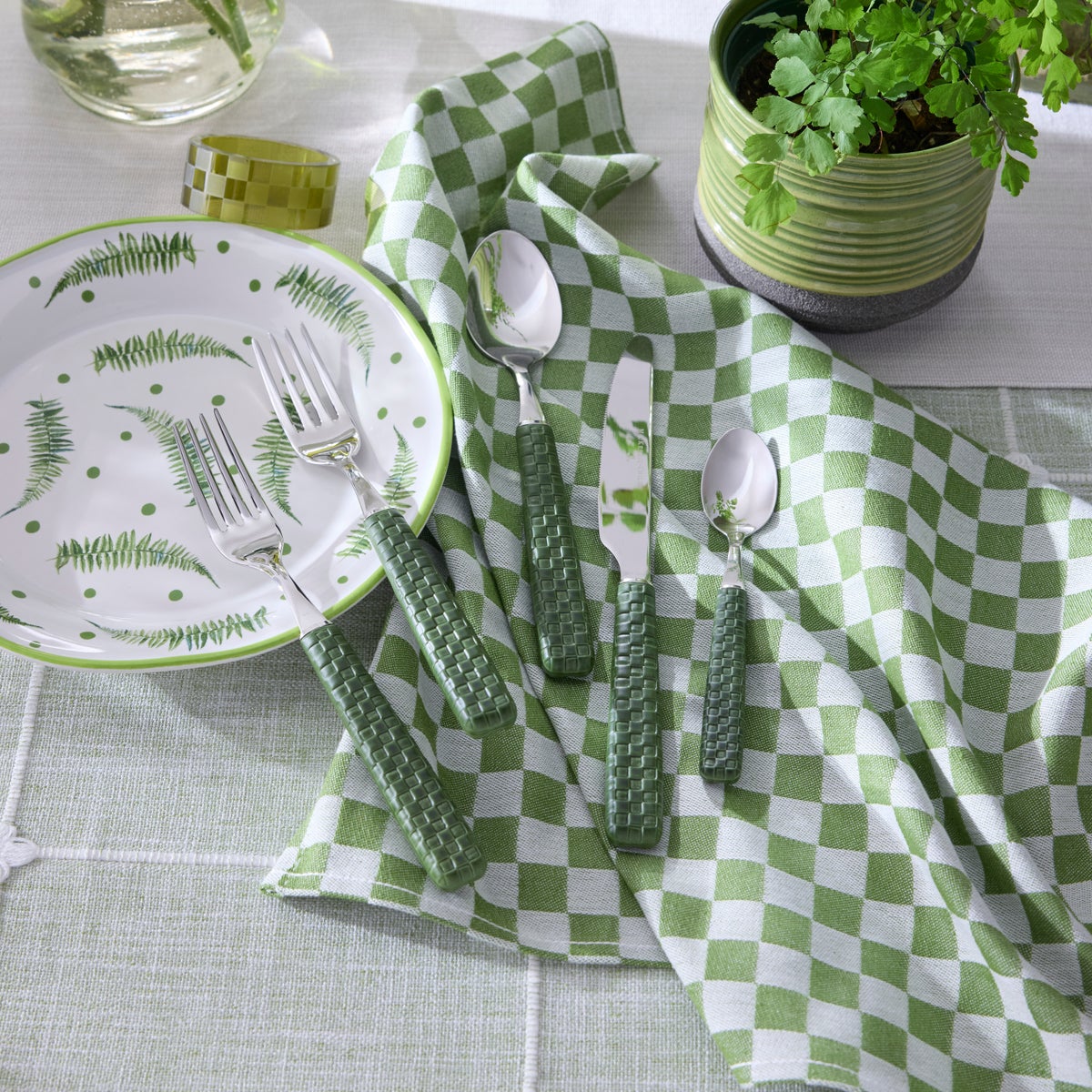Green Check Napkin, Set of 4 - Image 2
