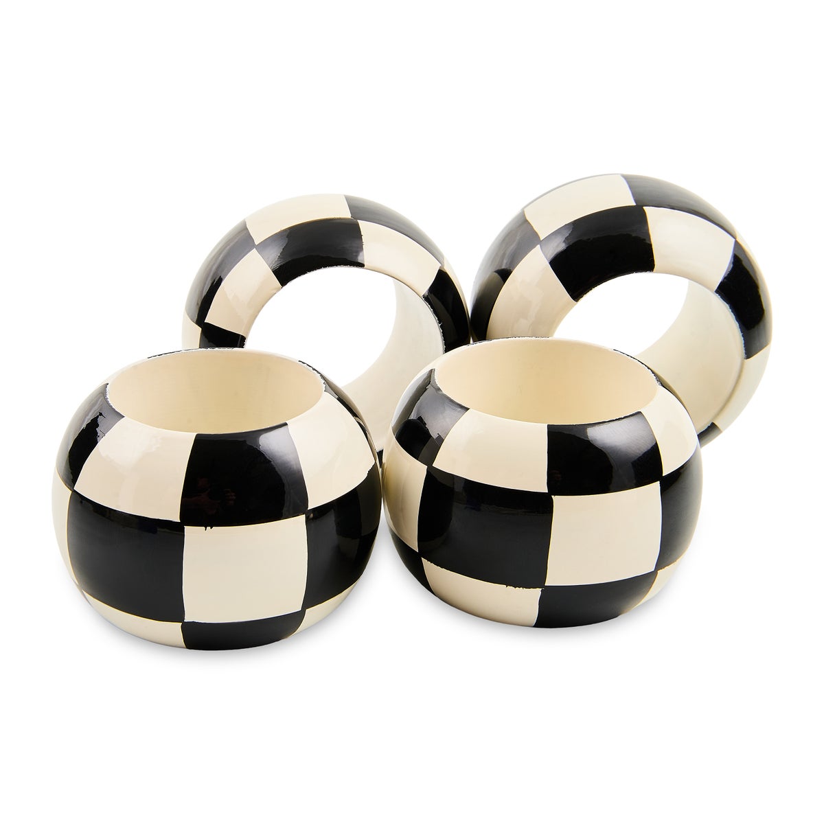 Black and White Check Wood Napkin Rings, Set of 4 - Image 4
