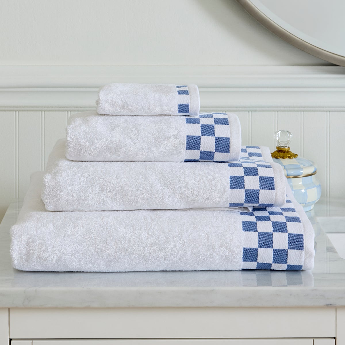 Washcloth with French Blue Check Border - Image 2