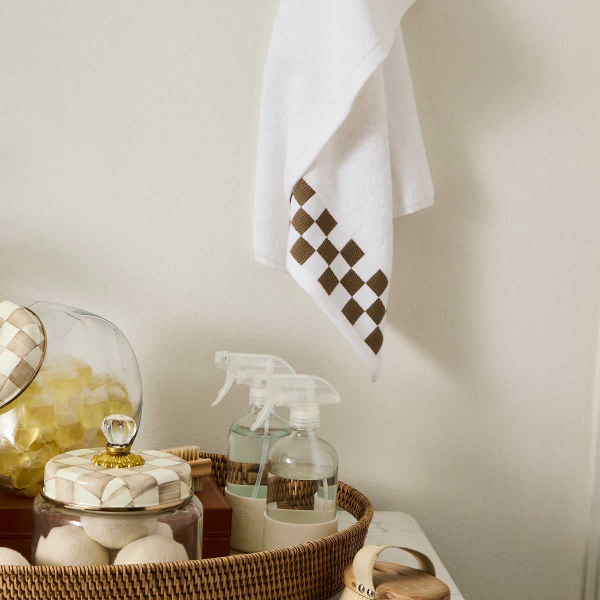 Hand Towel with Mocha Check Border - Image 4