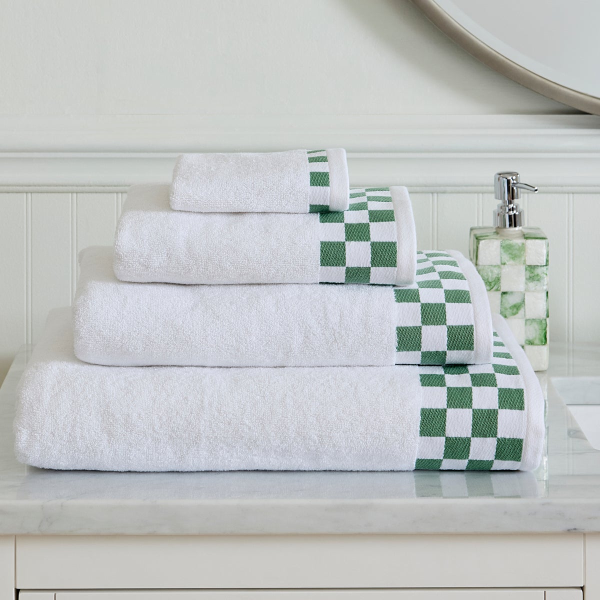 Hand Towel with Sage Green Check Border - Image 2