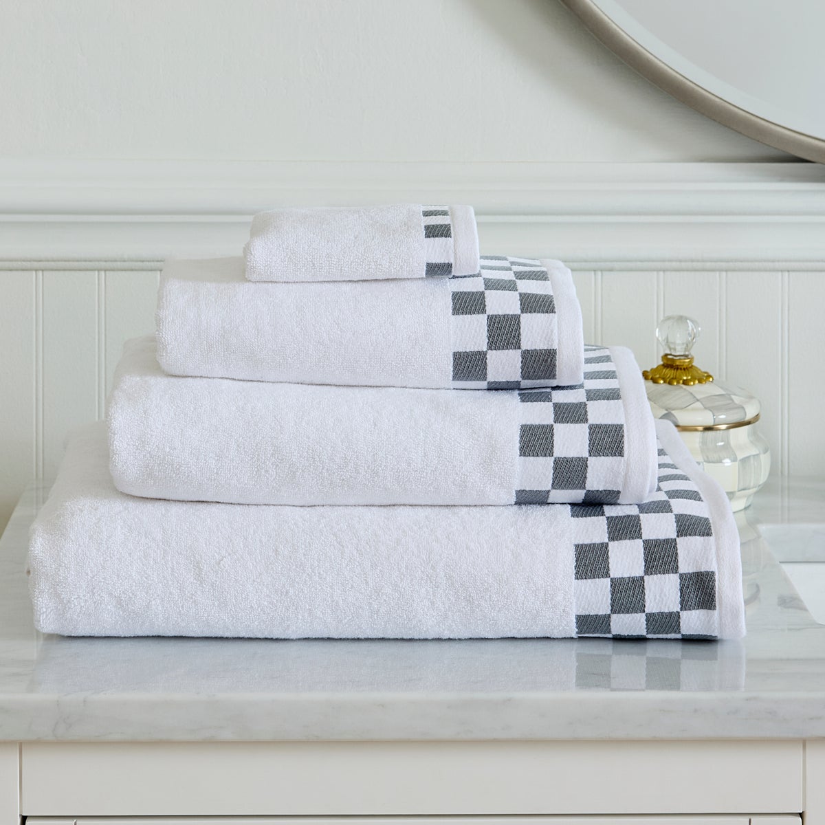 Bath Sheet with Grey Check Border - Image 2