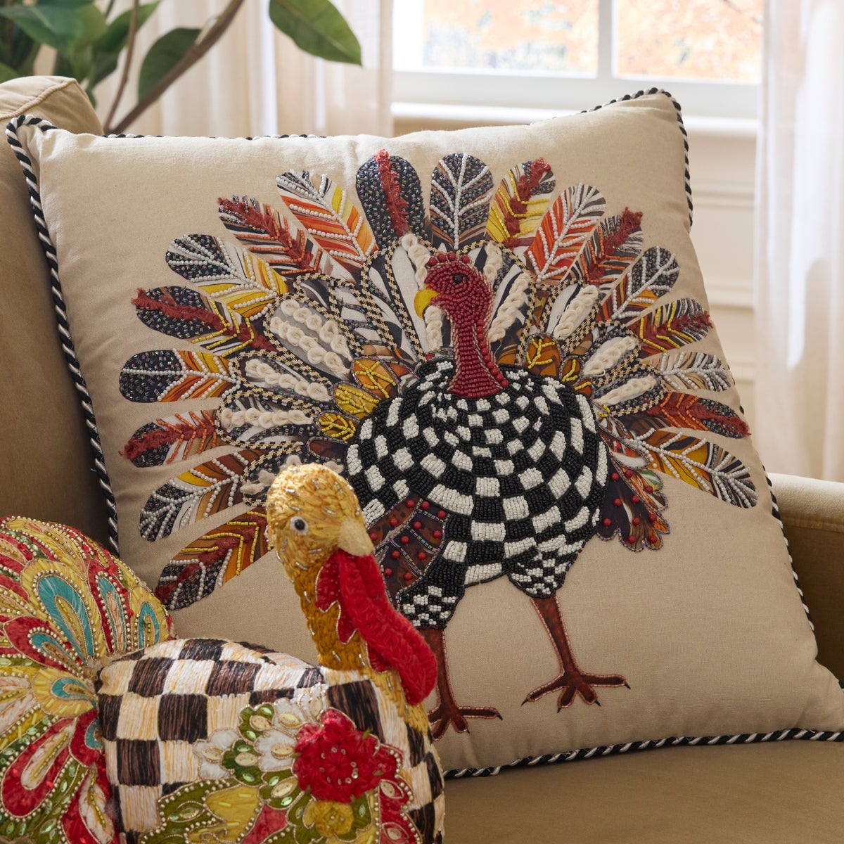 Checked Turkey Throw Pillow - Image 2
