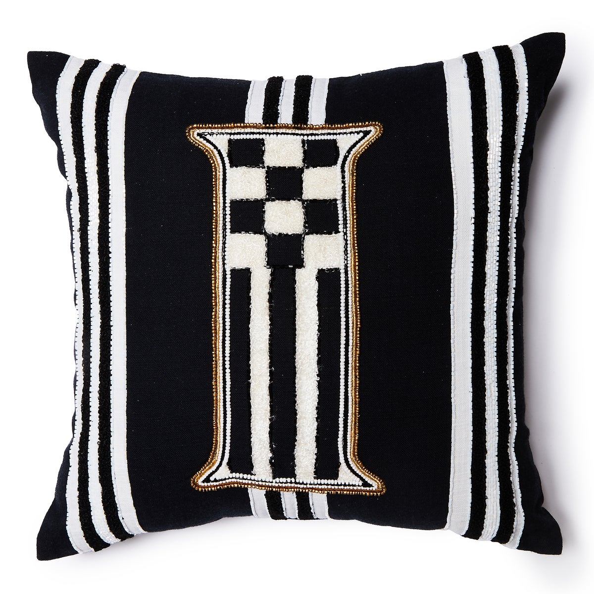 Monogram "I" Beaded Throw Pillow
