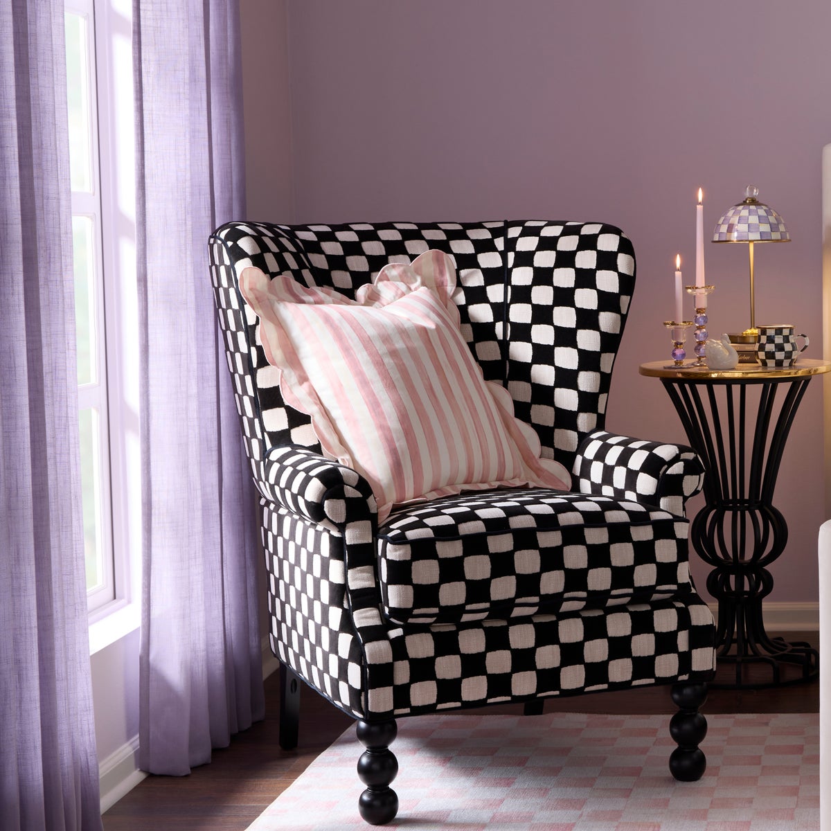 Rosy Check Reversible Scalloped Throw Pillow - Image 2