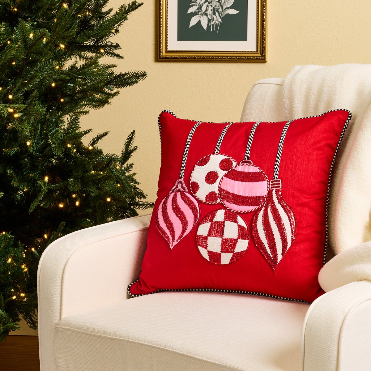 Red Ornaments Throw Pillow - Image 2