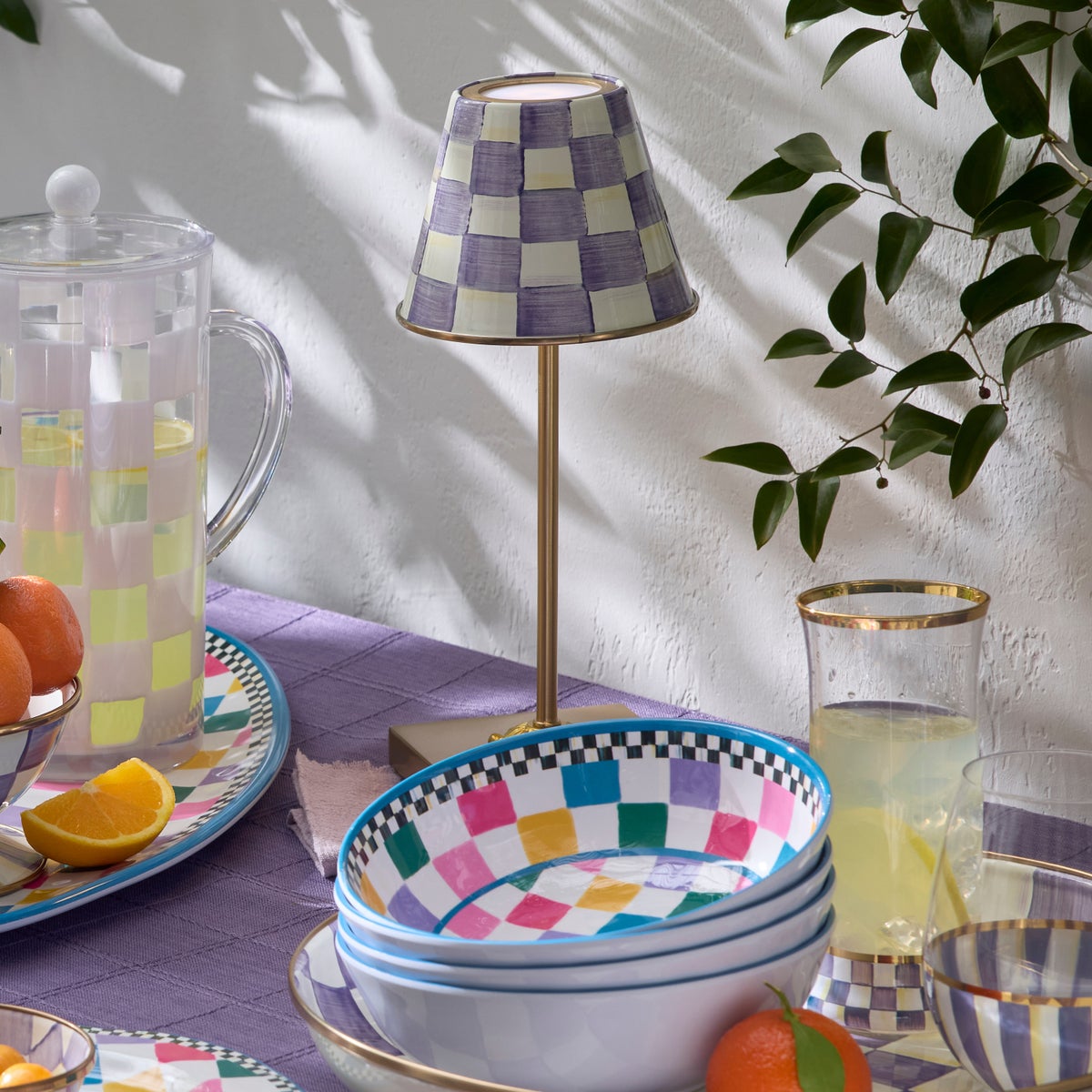 Violet Check LED Rechargeable Cafe Table Lamp - Image 2