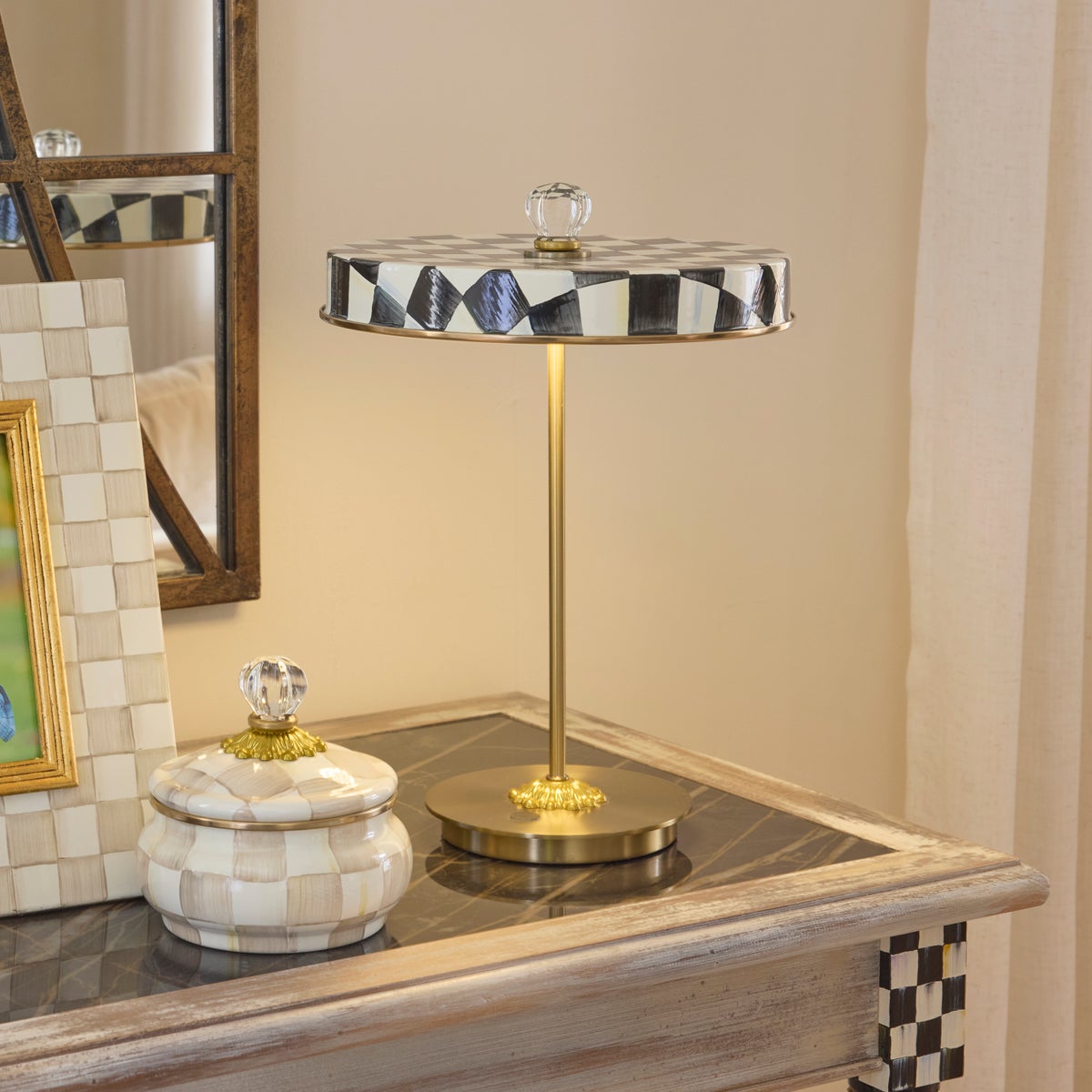Courtly Check LED Rechargeable Disk Table Lamp - Image 2