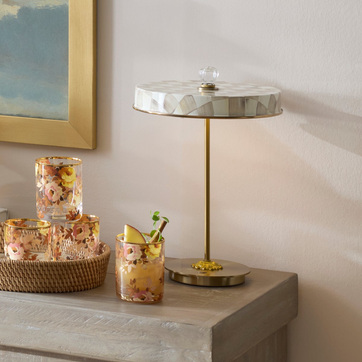 Mocha Check LED Rechargeable Disk Table Lamp - Image 2