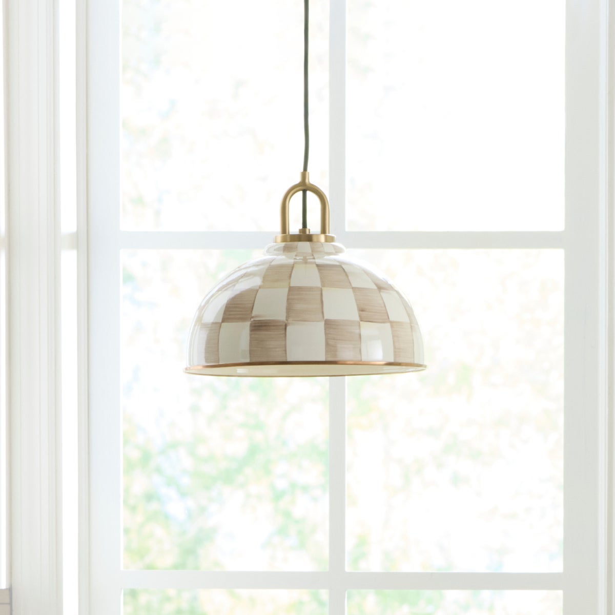 Mocha Check 12" Dome Pendant Lamp - Image 2