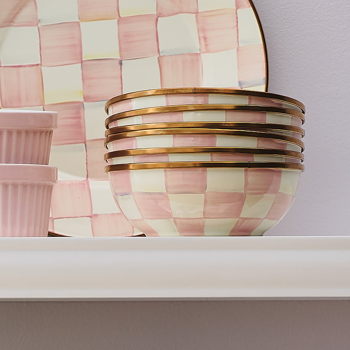 Rosy Check Enamel Everyday Bowls, Set of 4 - Image 2