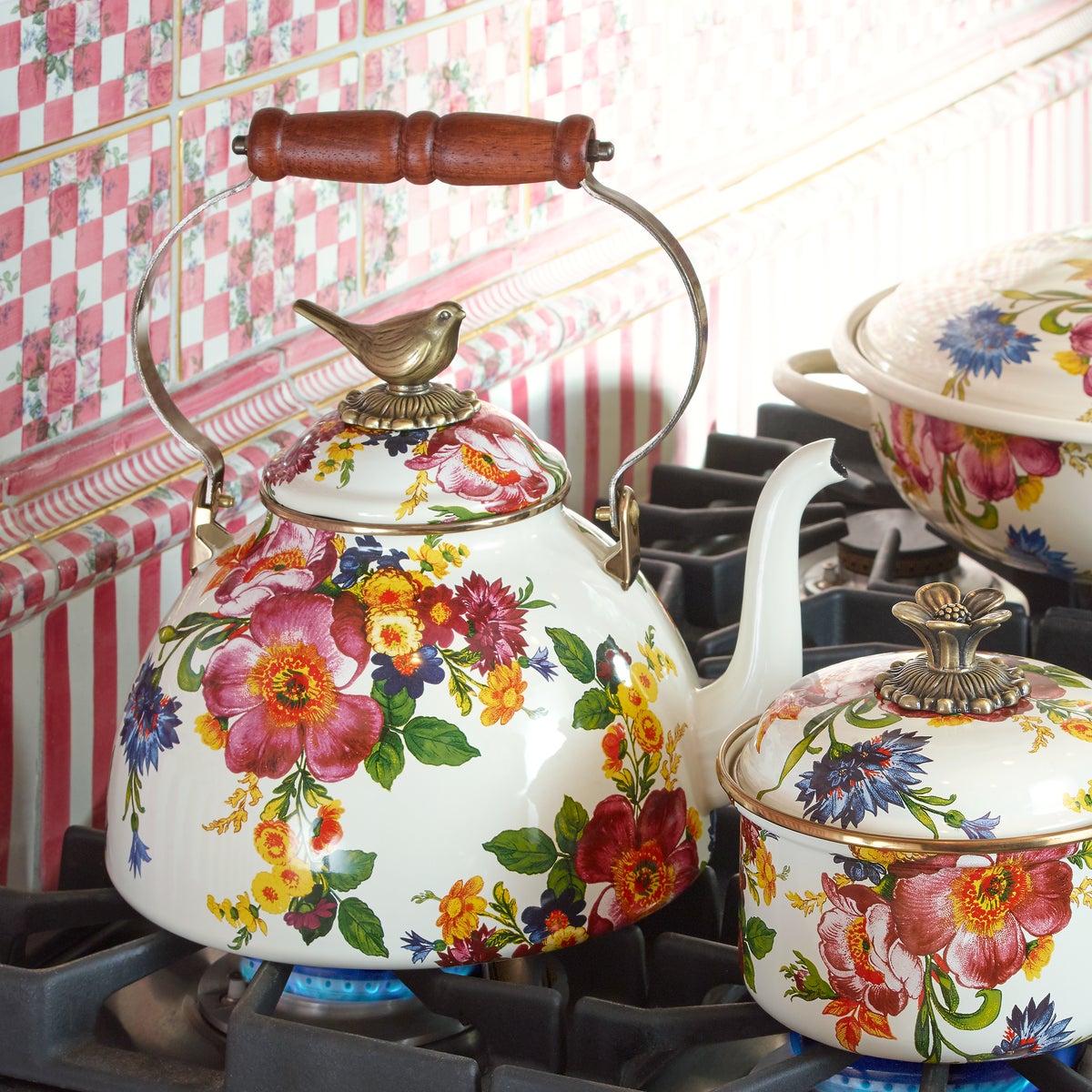 White Flower Market 3 Quart Tea Kettle with Bird - Image 2