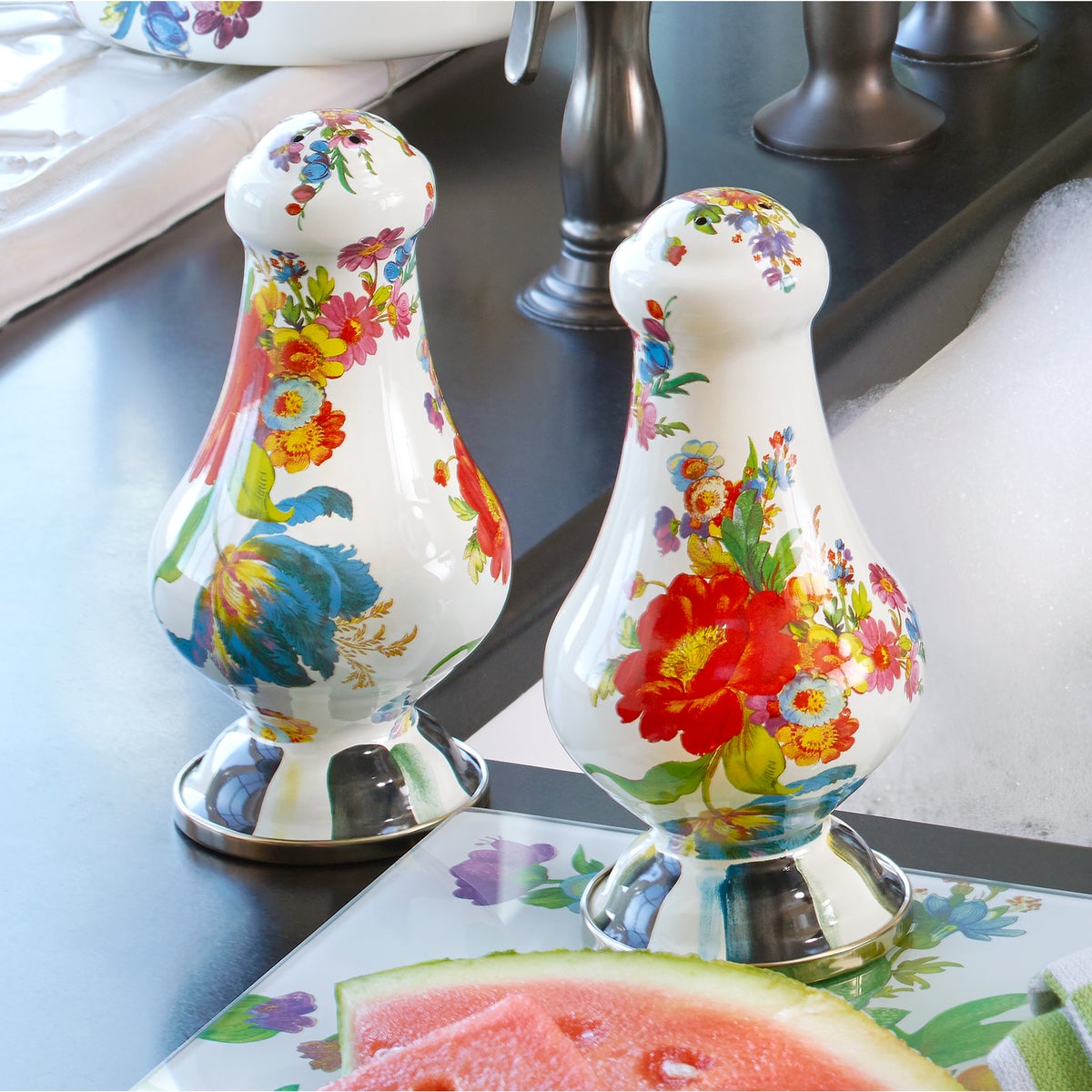 White Flower Market Large Salt & Pepper Shakers - Image 3