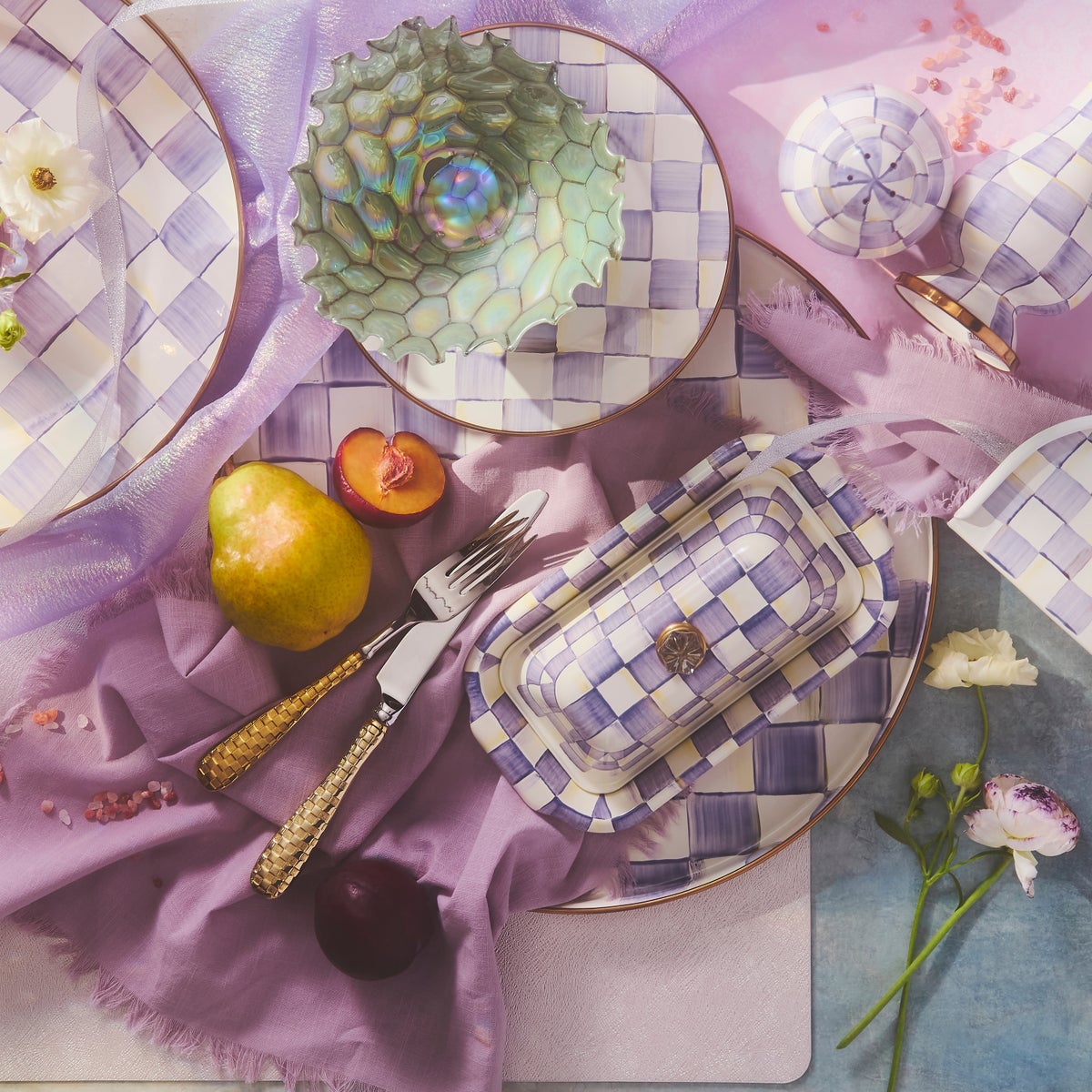 Violet Check Round Tray - Image 2