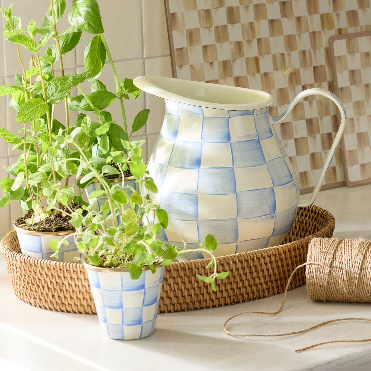 Sky Check Herb Pots, Set of 3 - Image 2