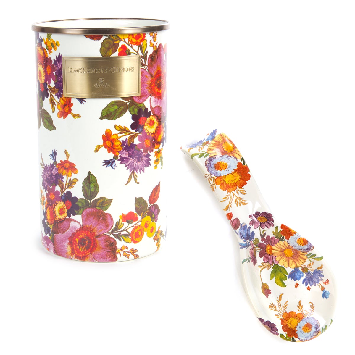 Flower Market Enamel Spoon Rest & Utensil Holder Set - Image 2