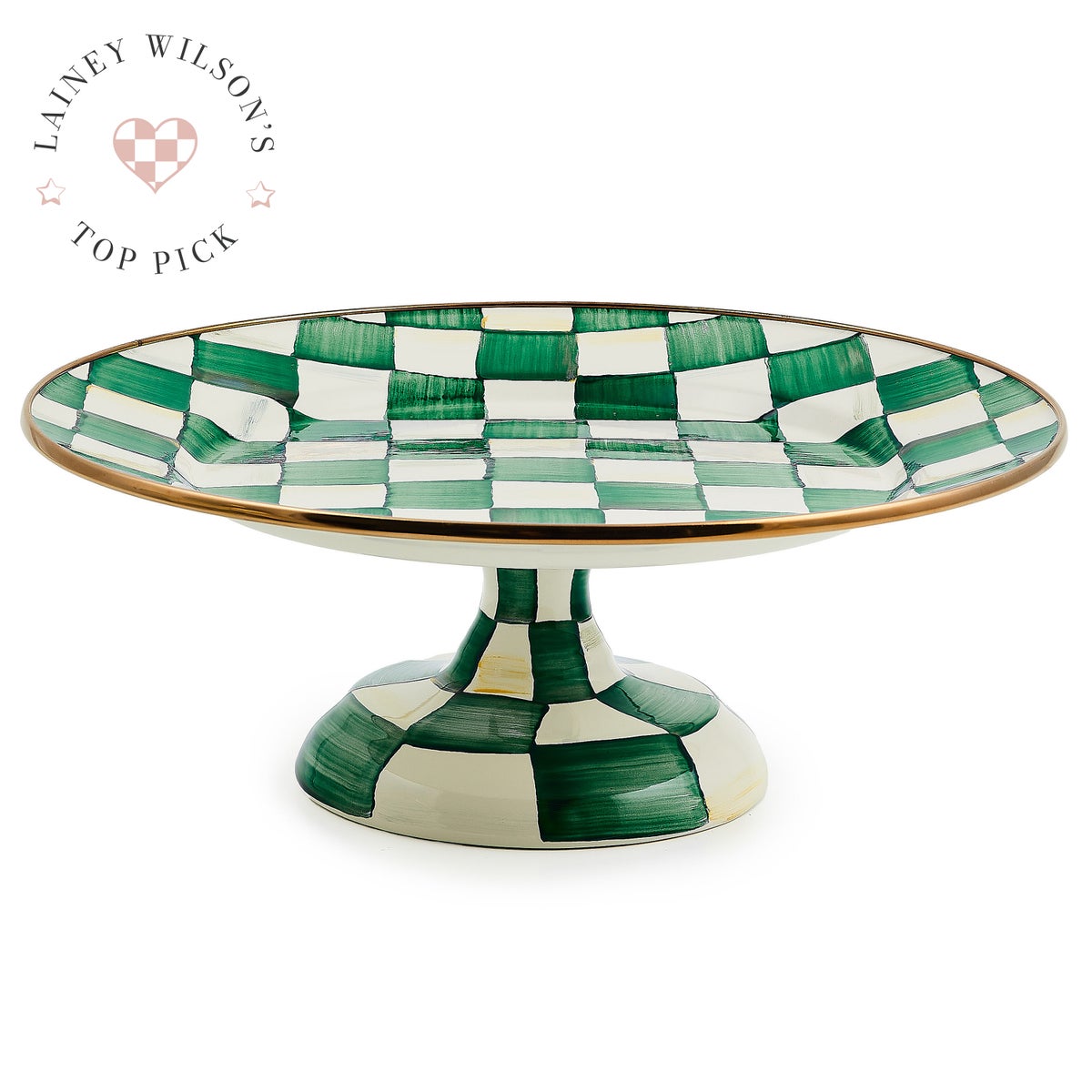 Emerald Check Small Pedestal Platter
