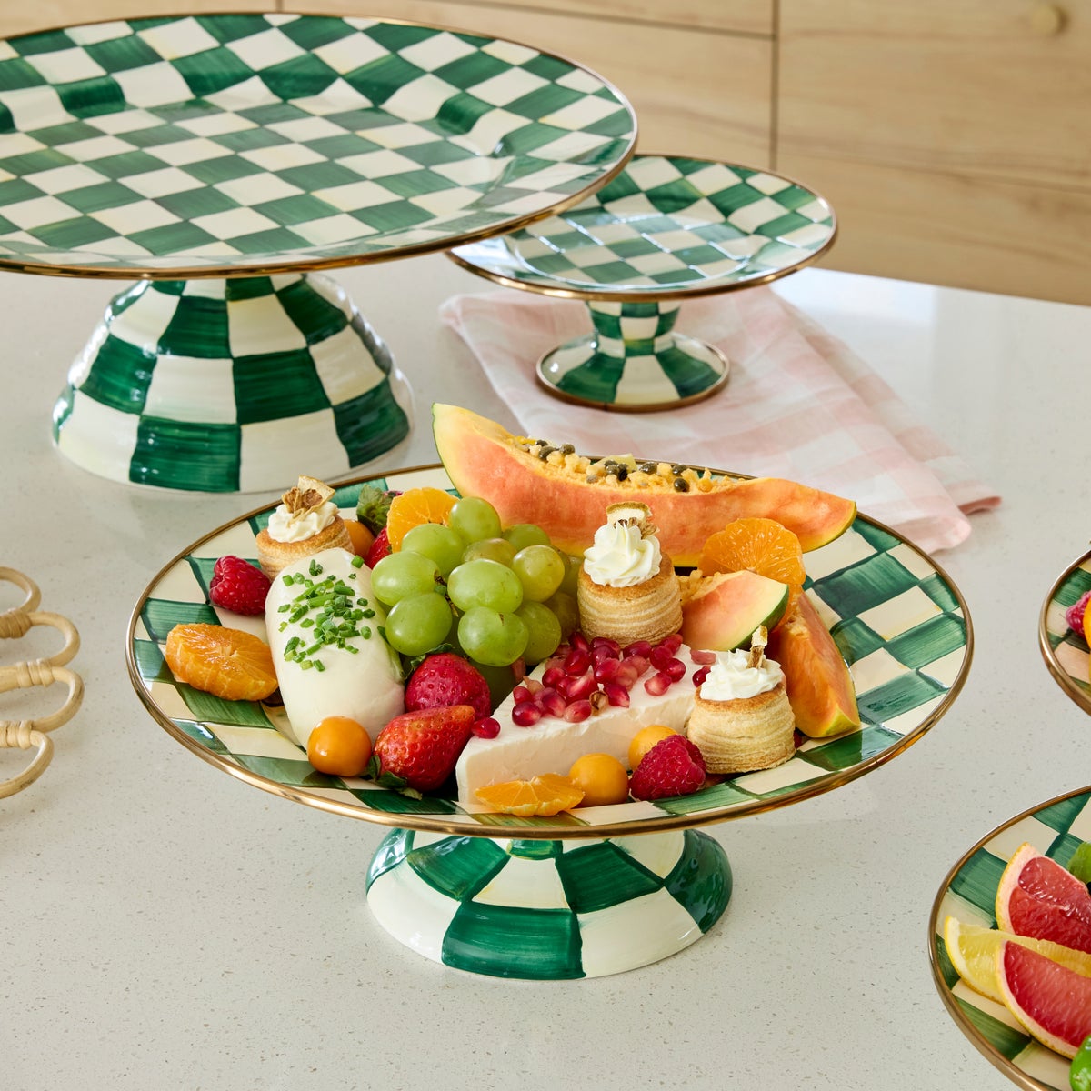 Emerald Check Small Pedestal Platter - Image 3