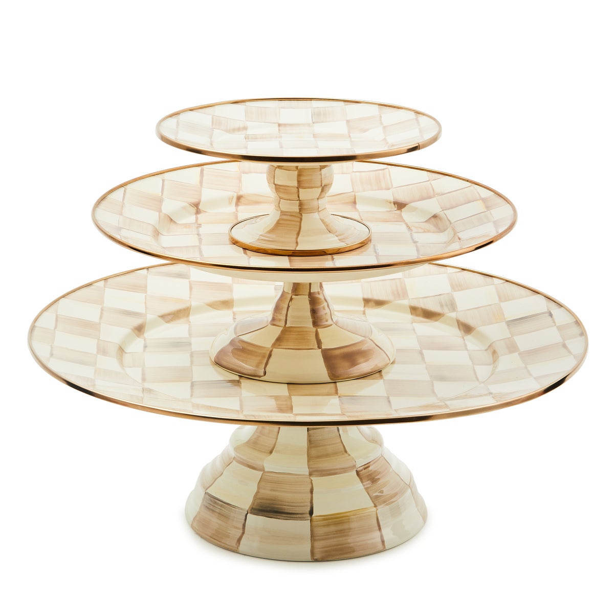 Mocha Check Mini Pedestal Platter - Image 3