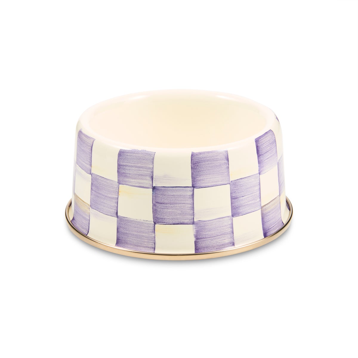 Violet Check Medium Pet Dish