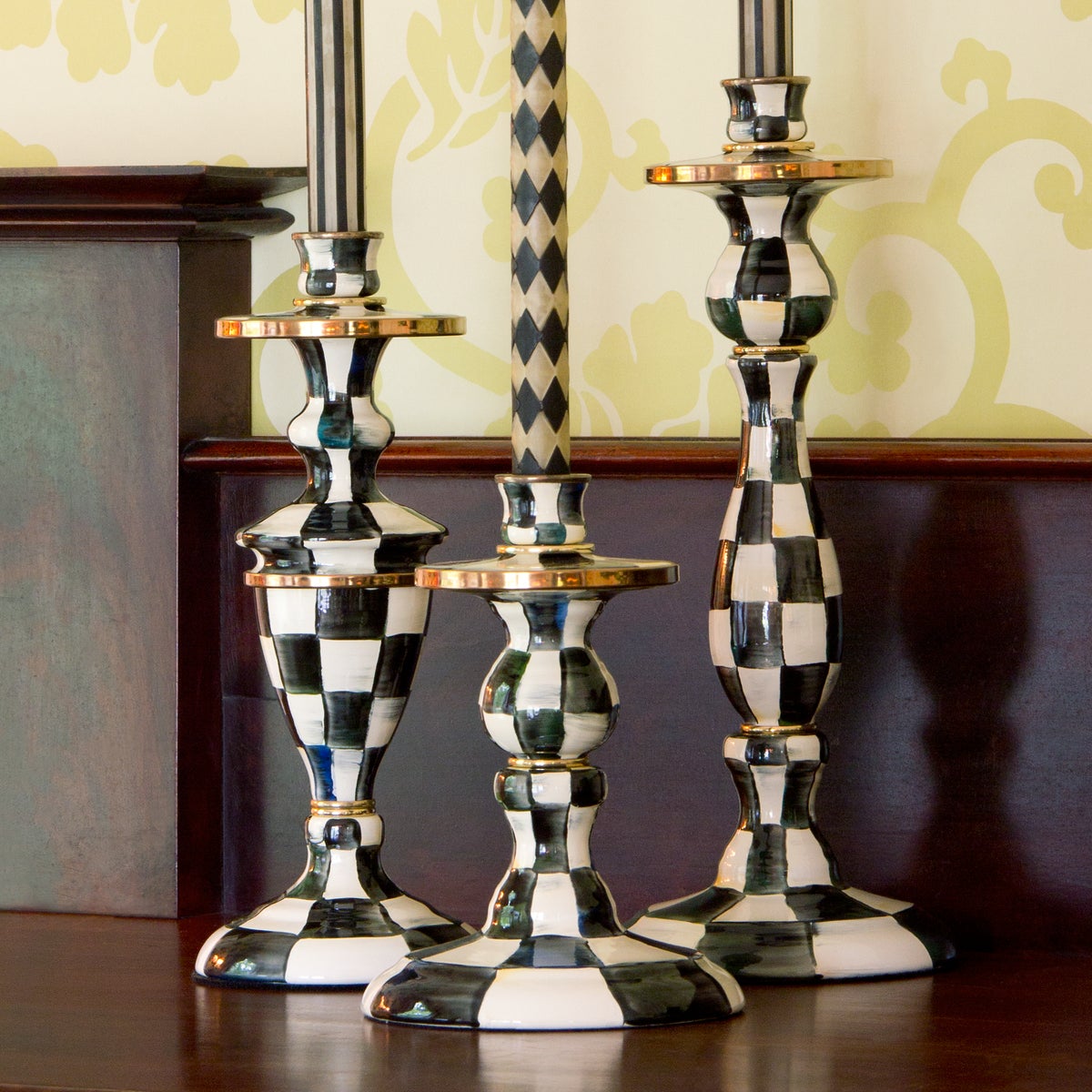 Courtly Check Small Enamel Candlestick - Image 2