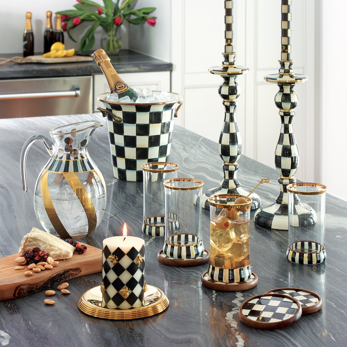 Courtly Check Large Enamel Candlestick - Image 7