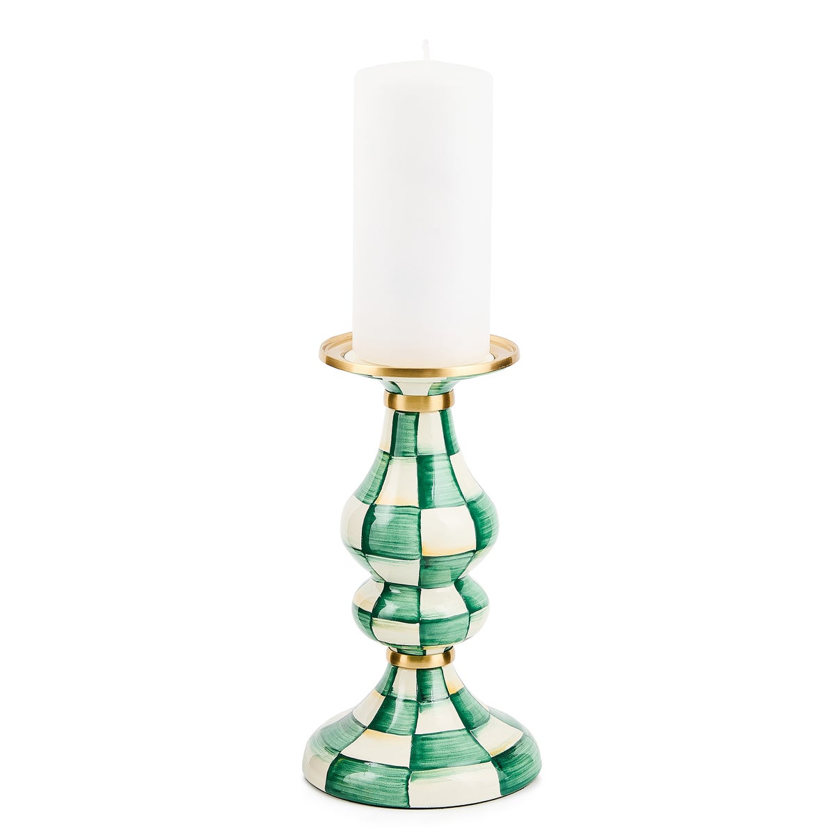 Emerald Check Medium Pillar Candlestick - Image 2
