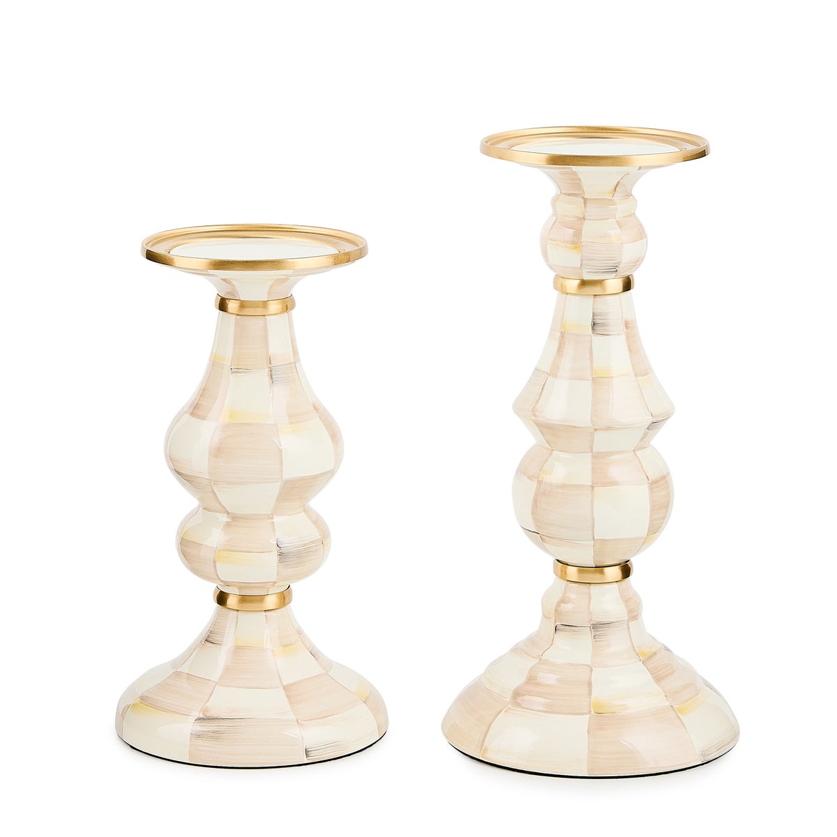 Mocha Check Medium Pillar Candlestick - Image 3