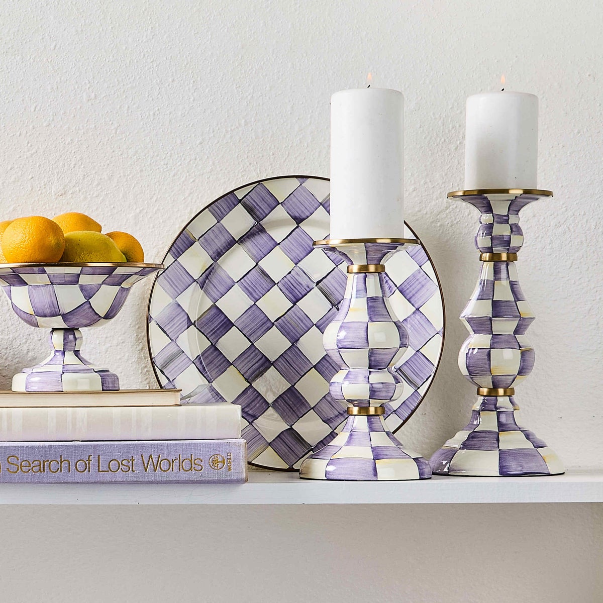 Violet Check Large Pillar Candlestick - Image 2