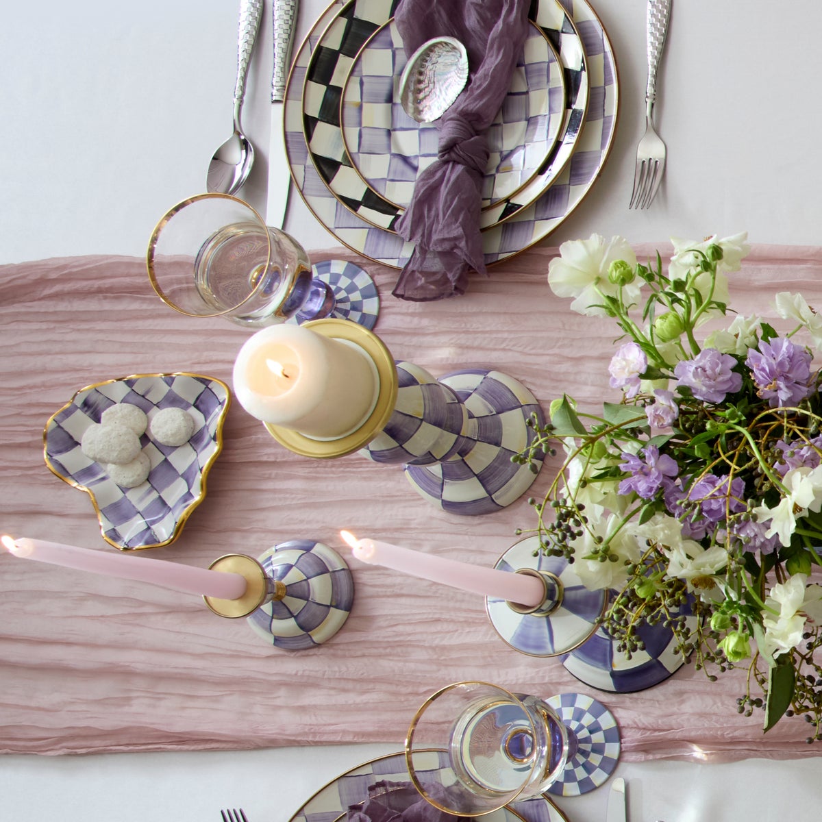 Violet Check Large Pillar Candlestick - Image 4